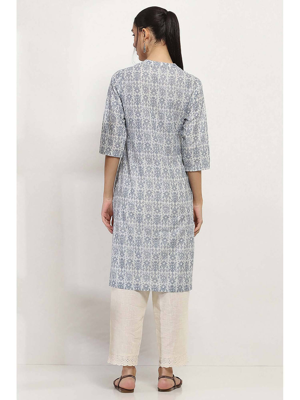 Women Grey Cotton Straight Kurta | KDG - view 4