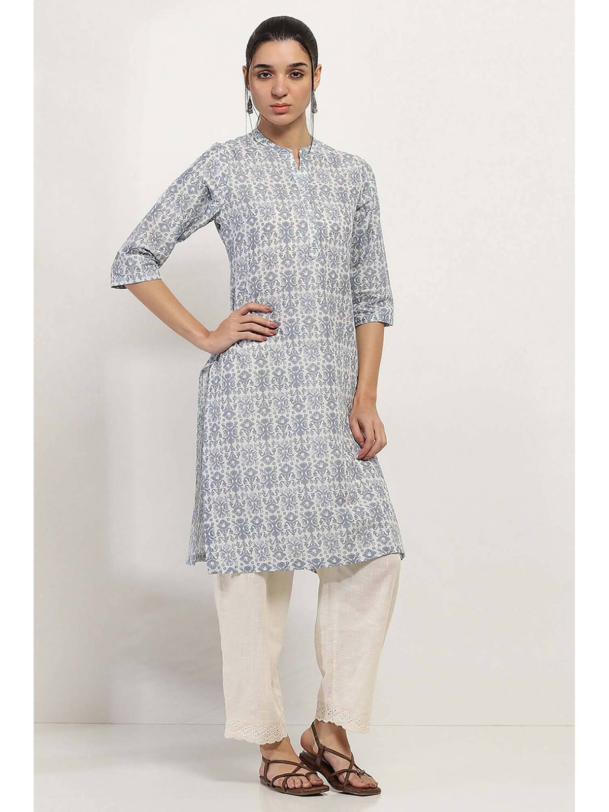 Women Grey Cotton Straight Kurta | KDG - view 5
