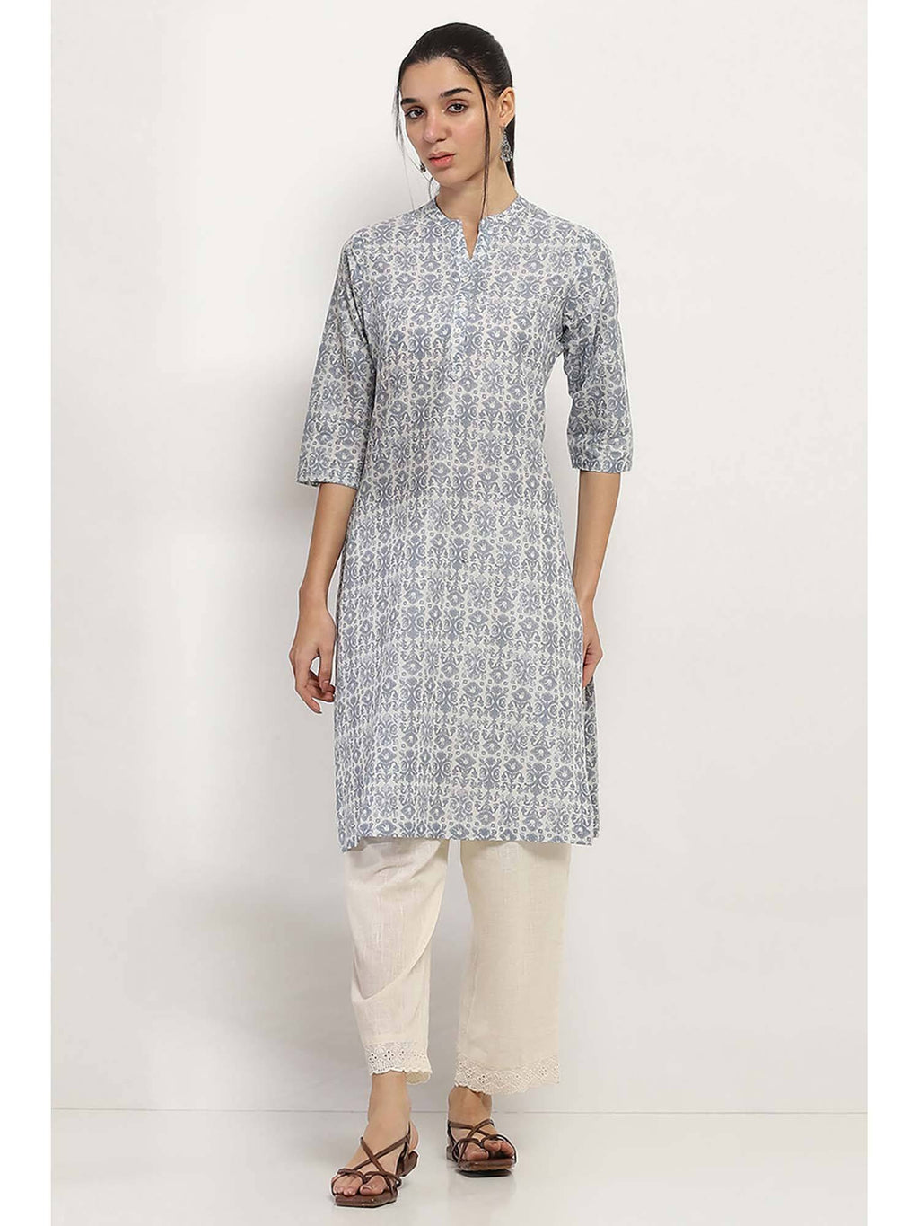 Women Grey Cotton Straight Kurta | KDG - view 6