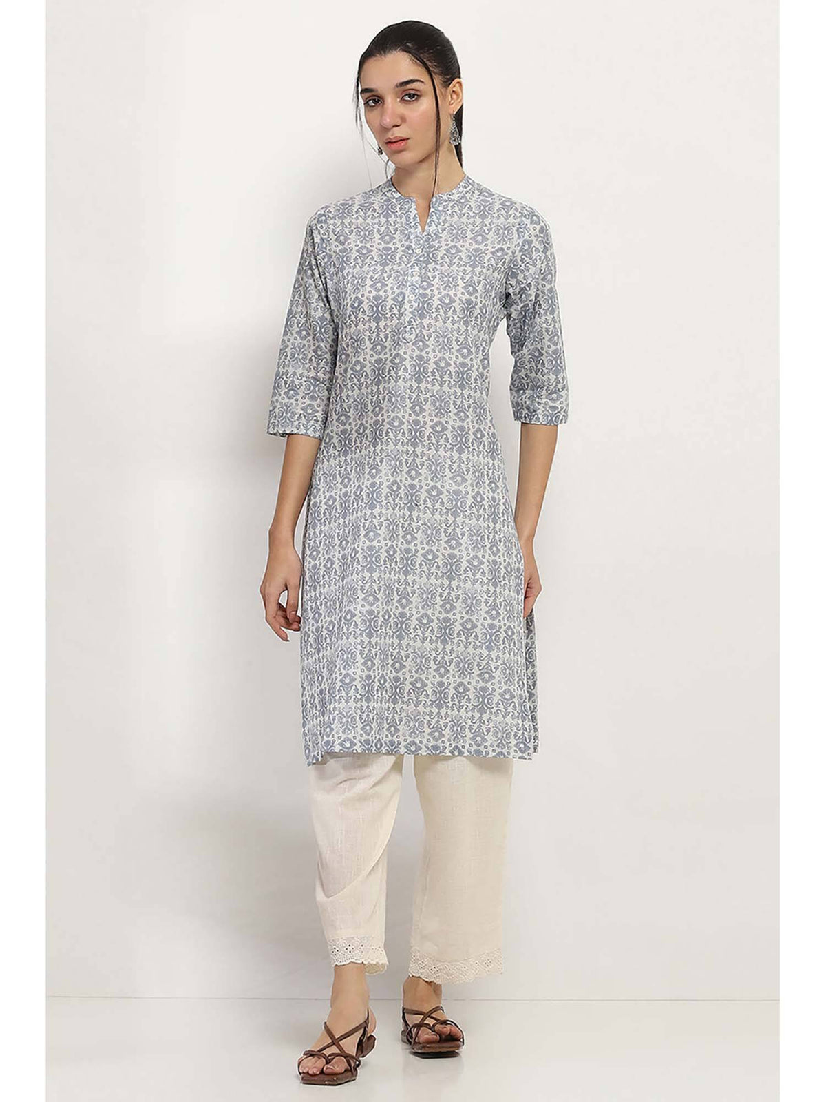 Women Grey Cotton Straight Kurta | KDG - view 6