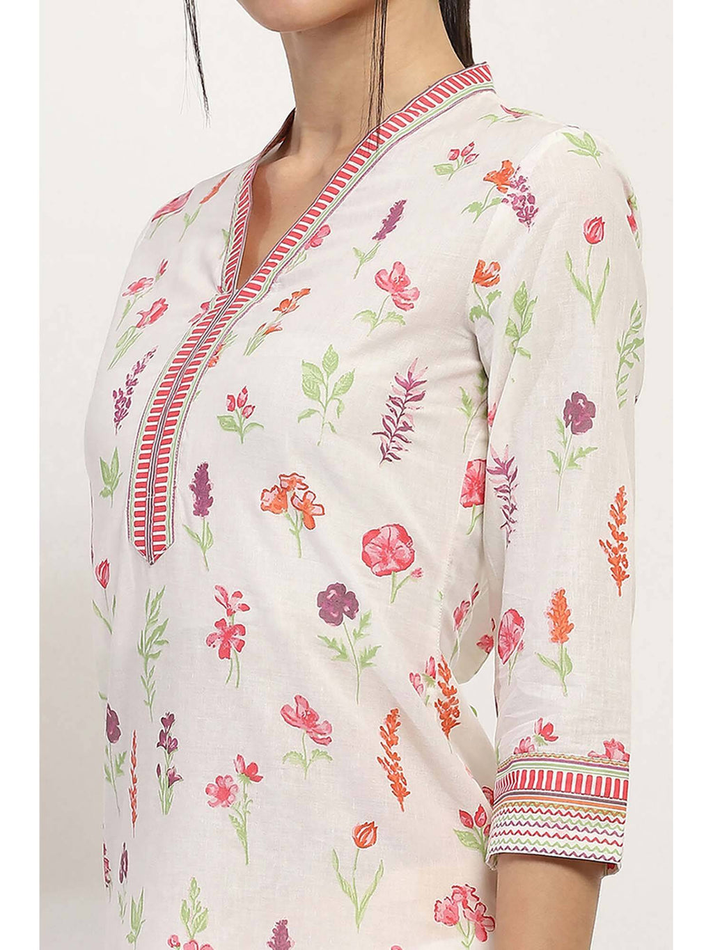 Women Off White Cotton Straight Kurta | KDG - view 2