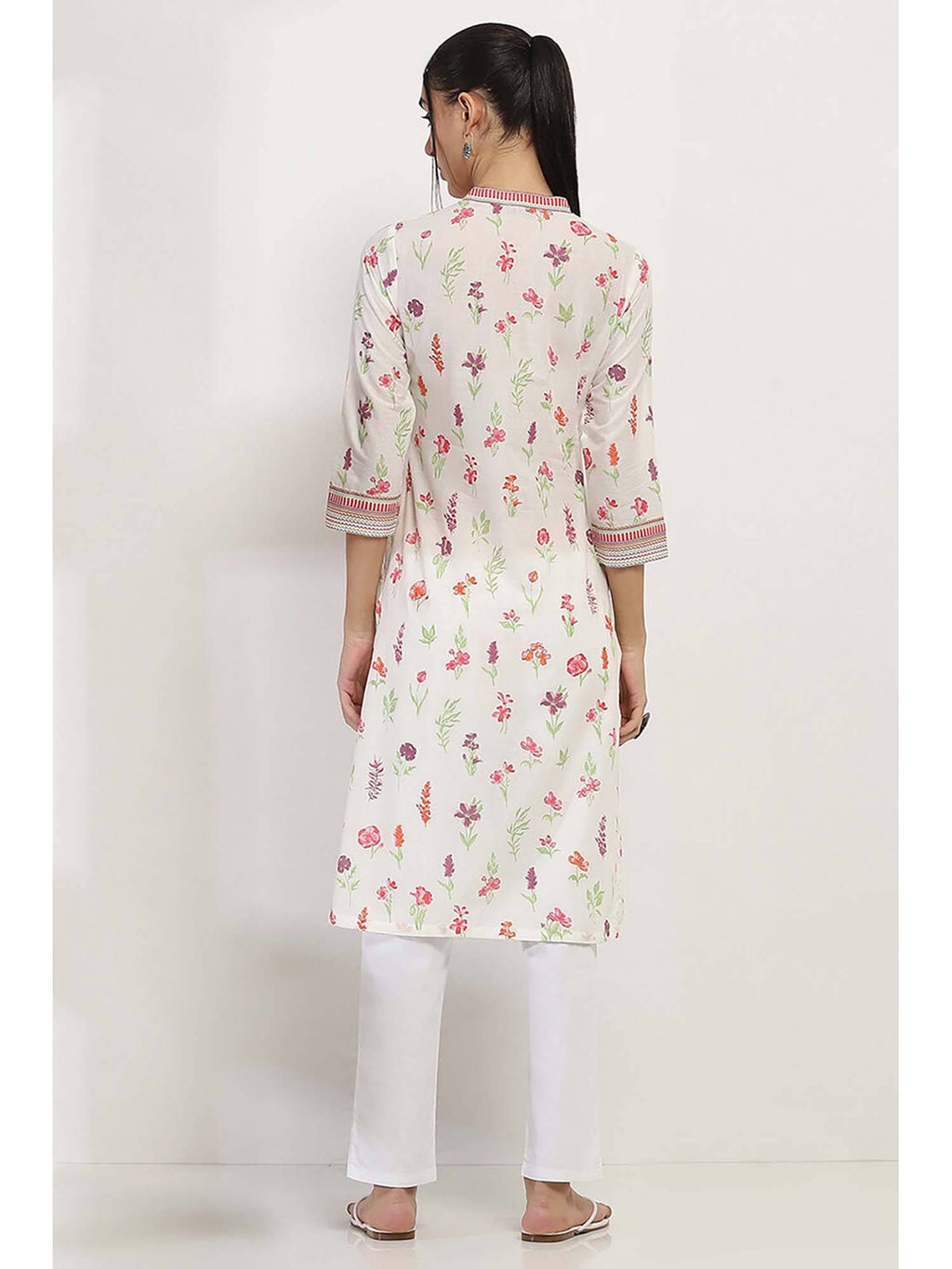 Women Off White Cotton Straight Kurta | FY93 - view 4