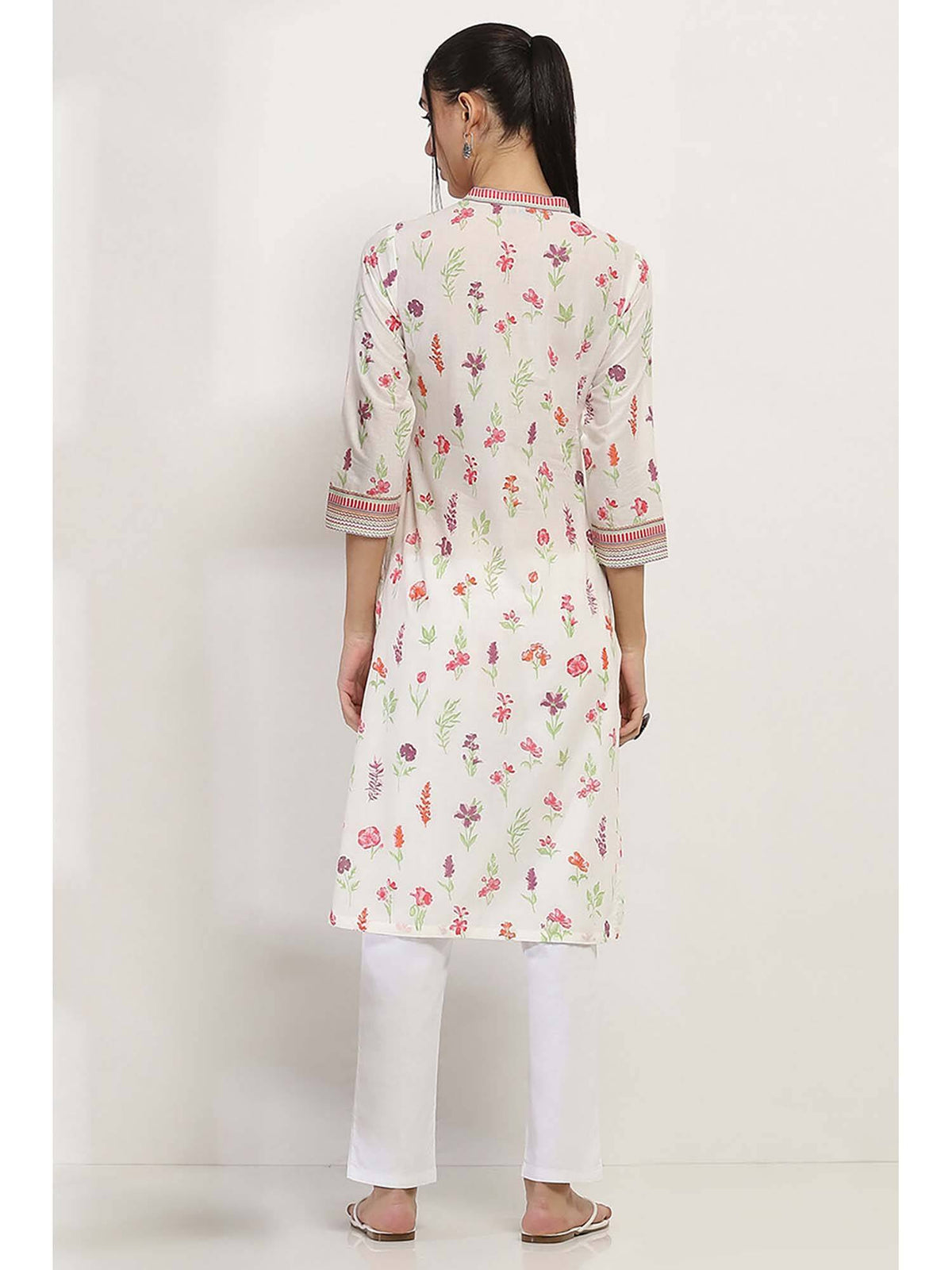 Women Off White Cotton Straight Kurta | FY93 - view 4