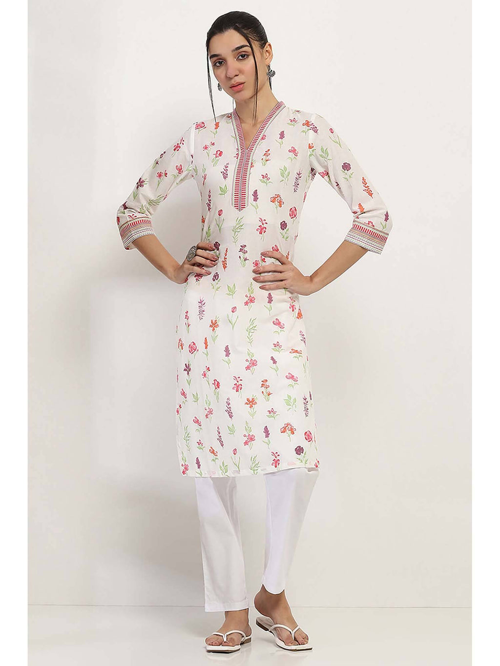 Women Off White Cotton Straight Kurta | KDG - view 6