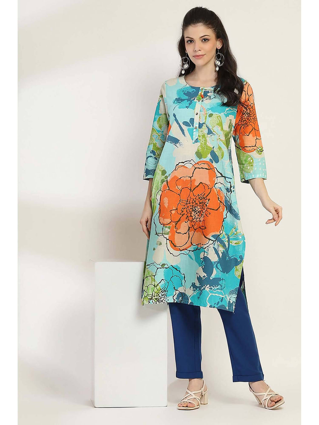 Women Coral Cotton Straight Kurta | KDG - view 7