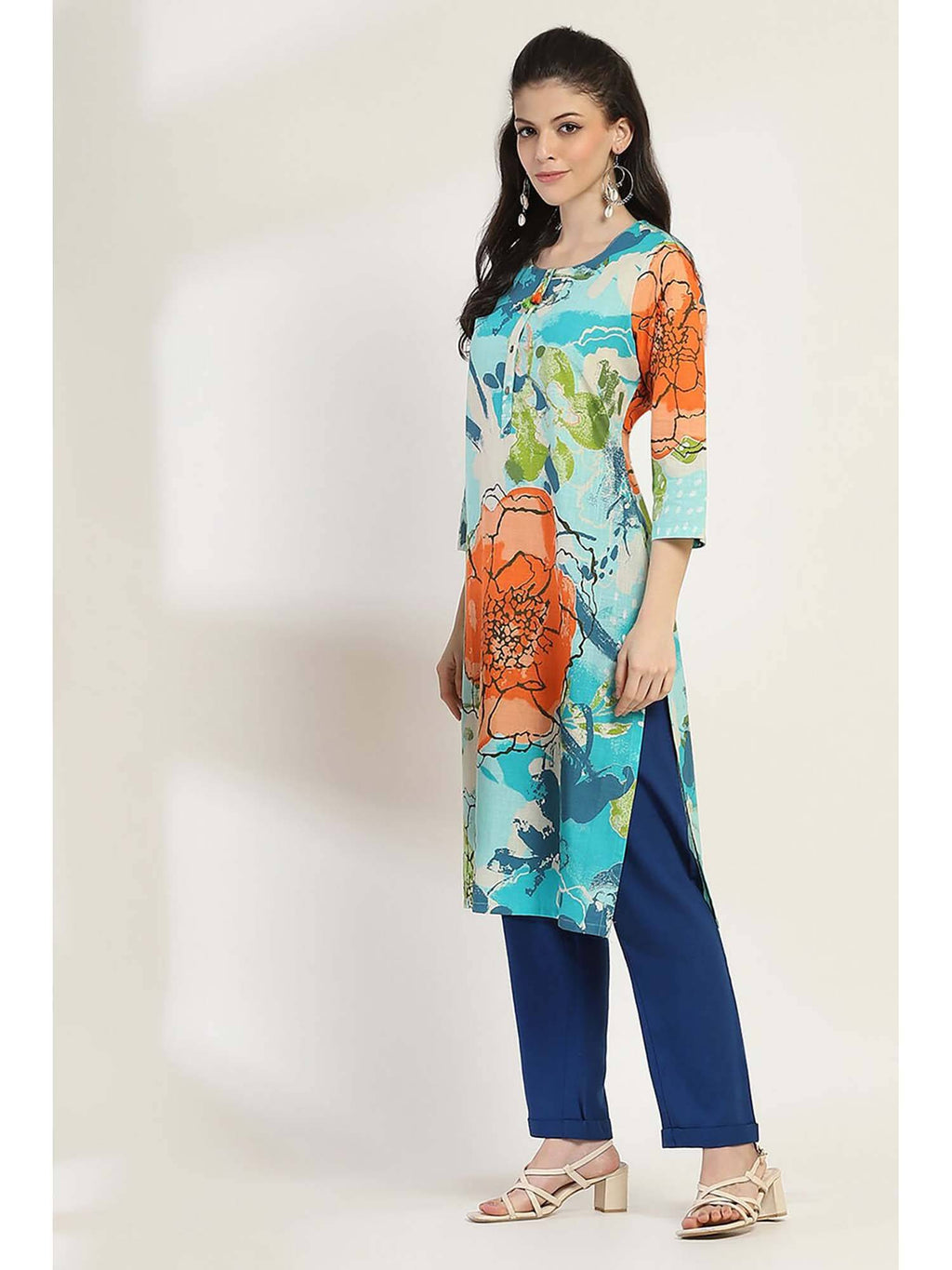 Women Coral Cotton Straight Kurta | KDG - view 9