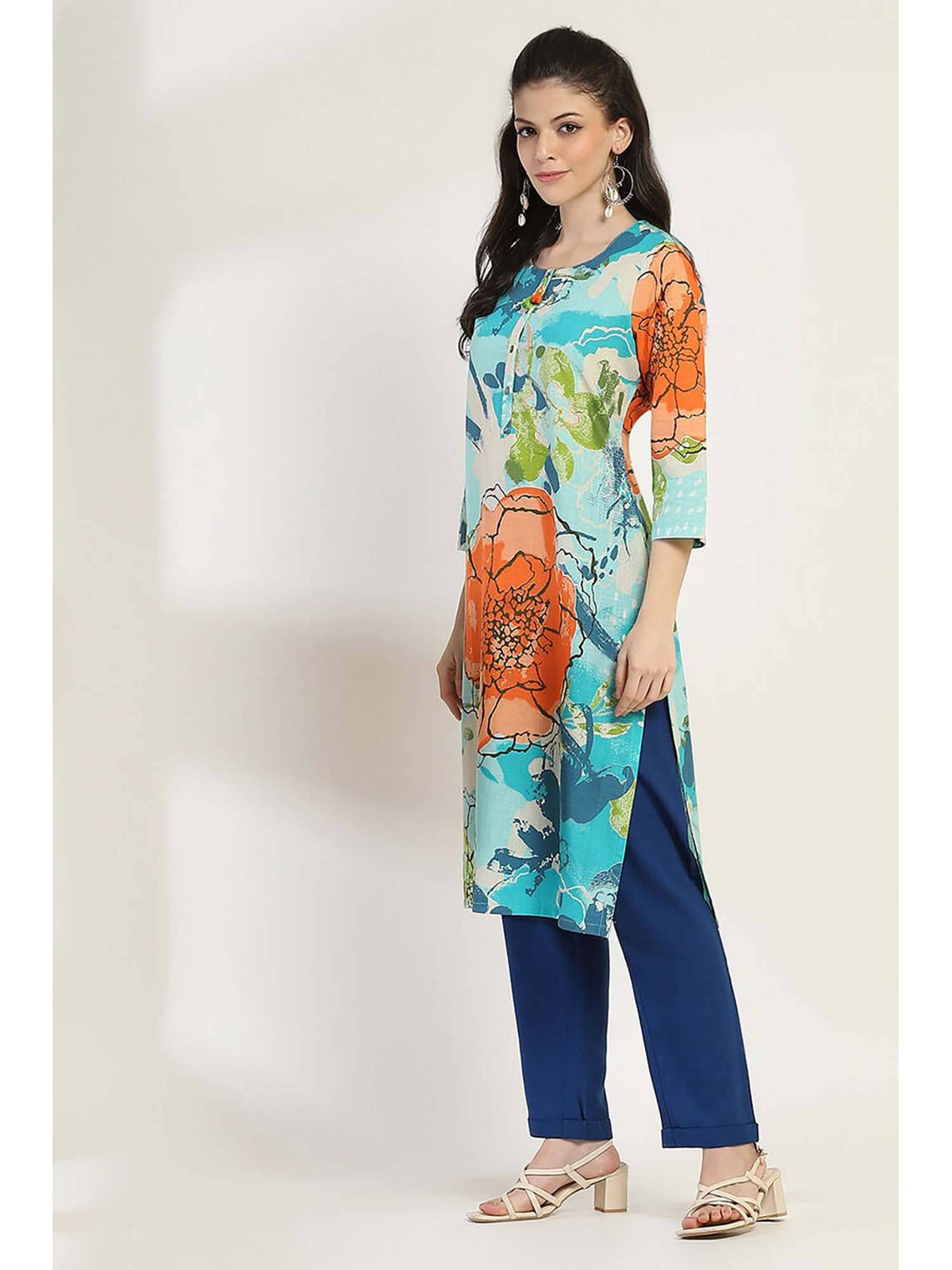 Women Coral Cotton Straight Kurta | KDG - view 9