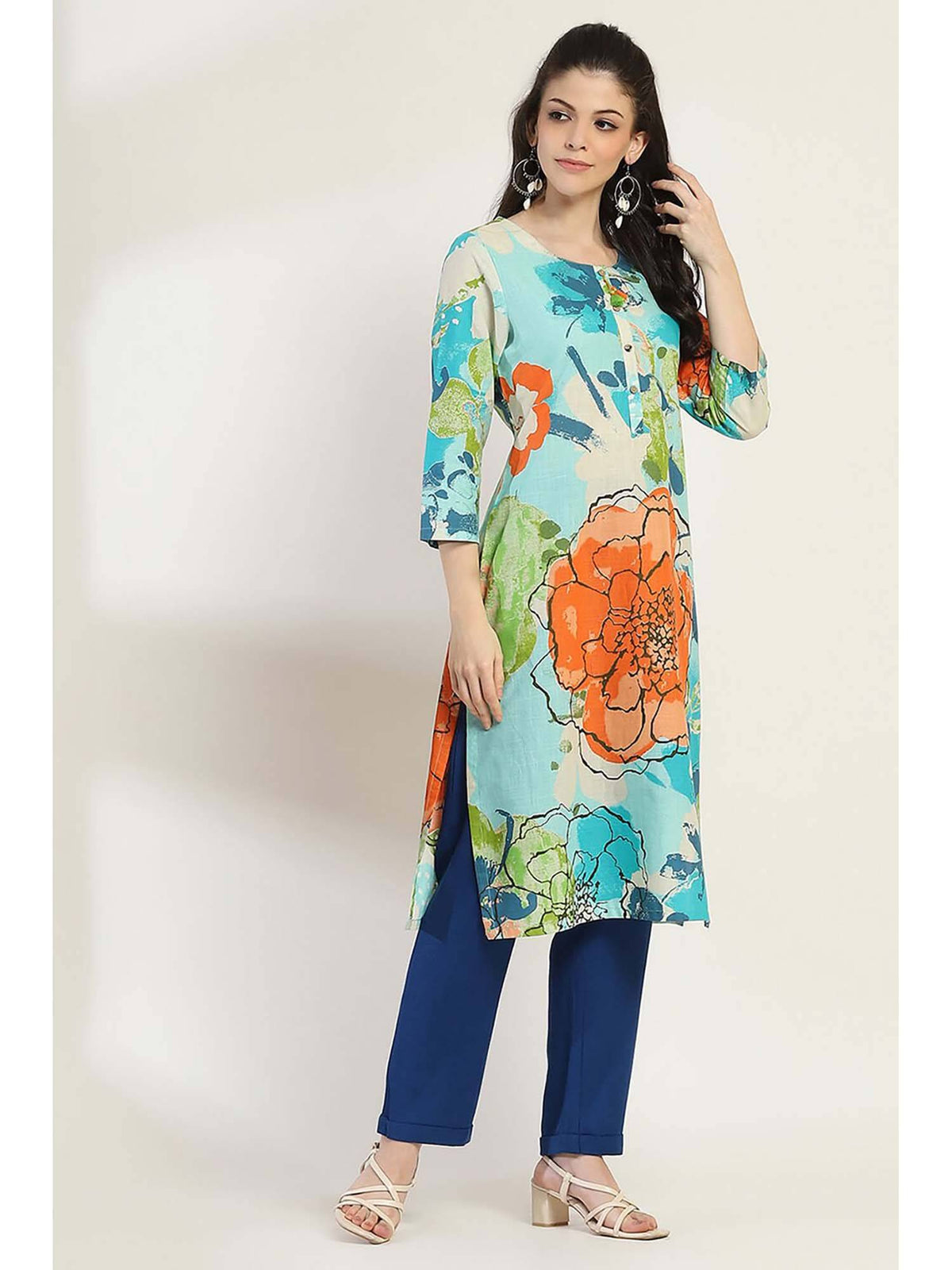 Women Coral Cotton Straight Kurta | KDG - view 11