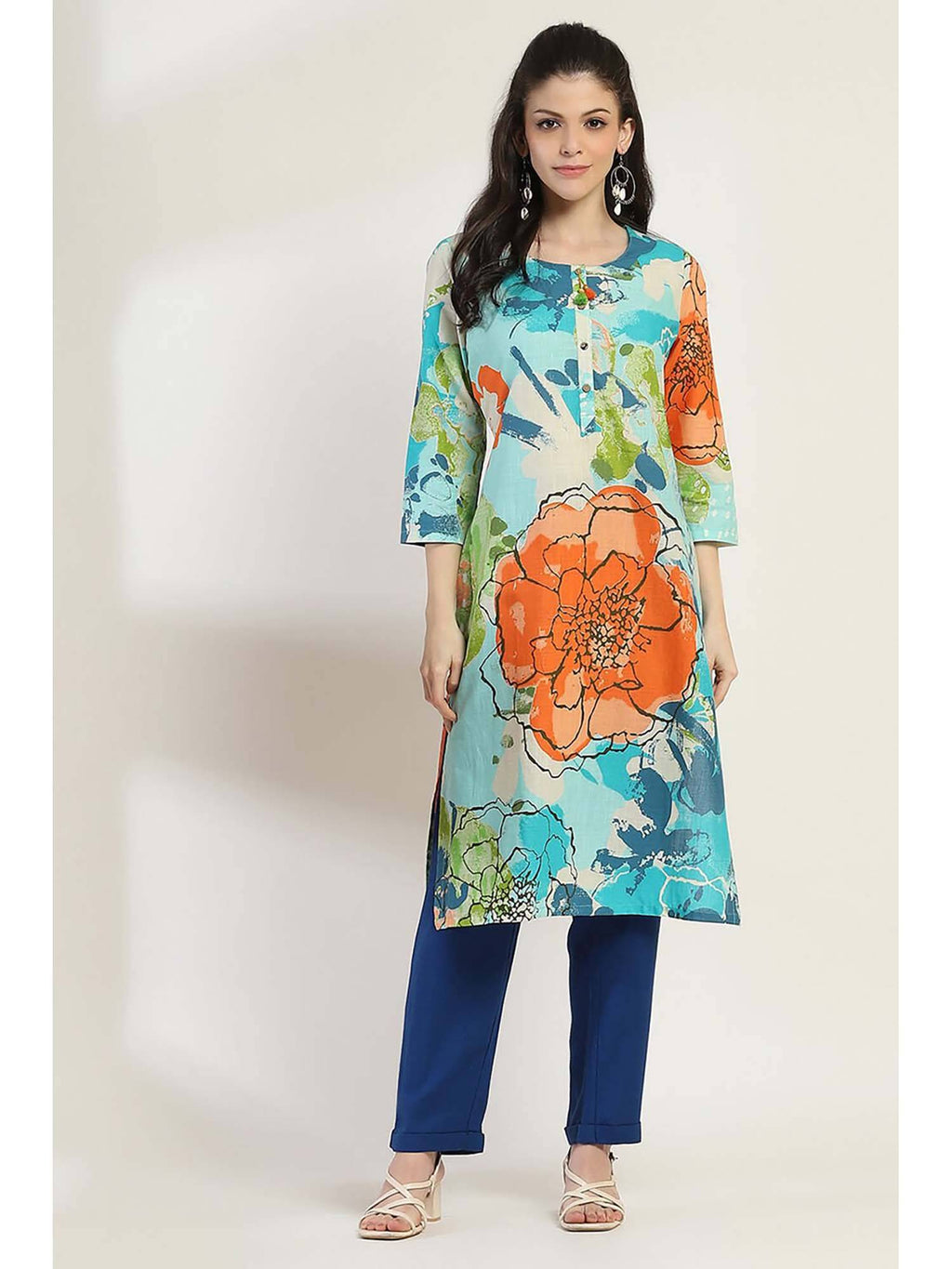 Women Coral Cotton Straight Kurta | KDG - view 12