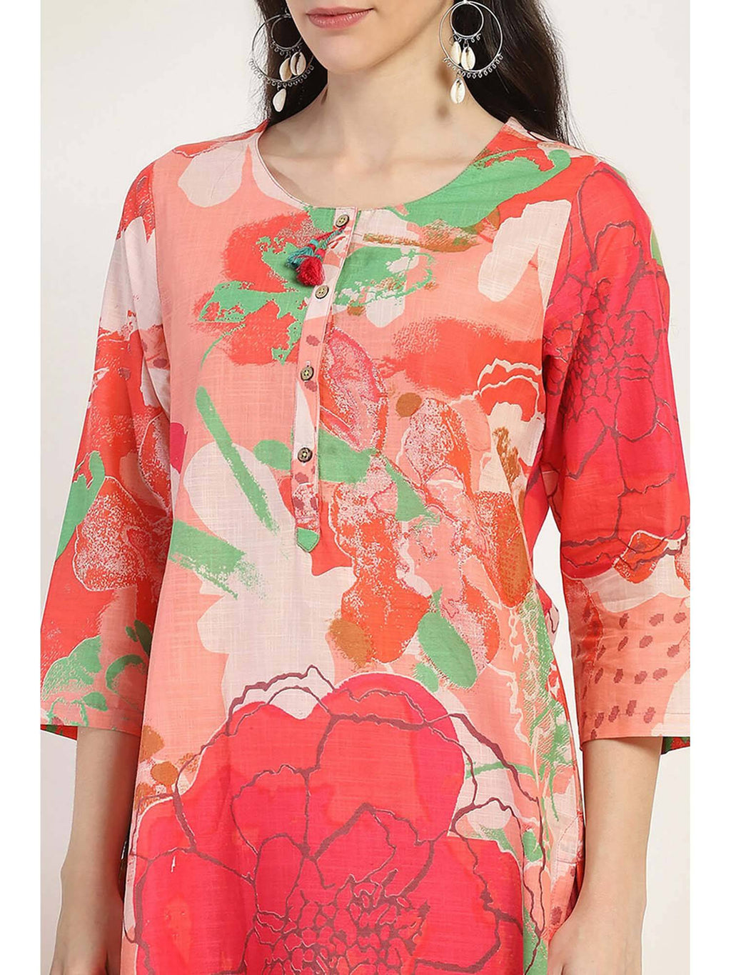 Women Coral Cotton Straight Kurta | FY93 - view 2