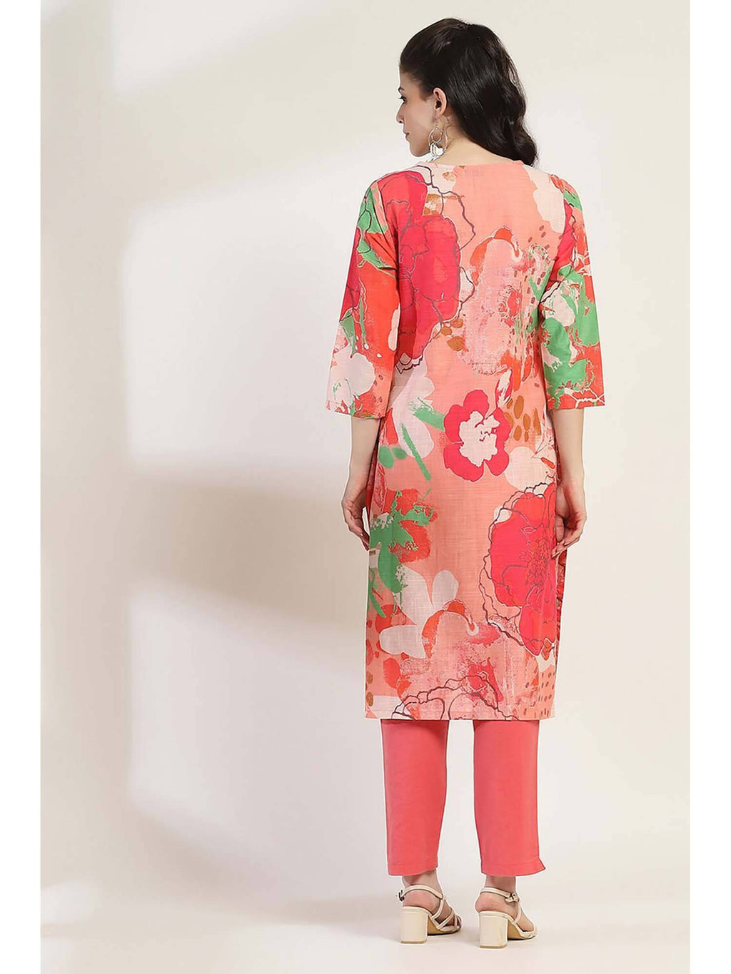 Women Coral Cotton Straight Kurta | KDG - view 4