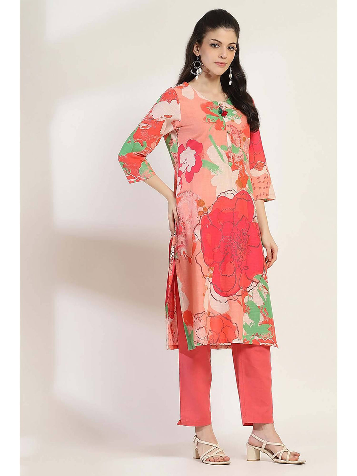 Women Coral Cotton Straight Kurta | FY93 - view 5