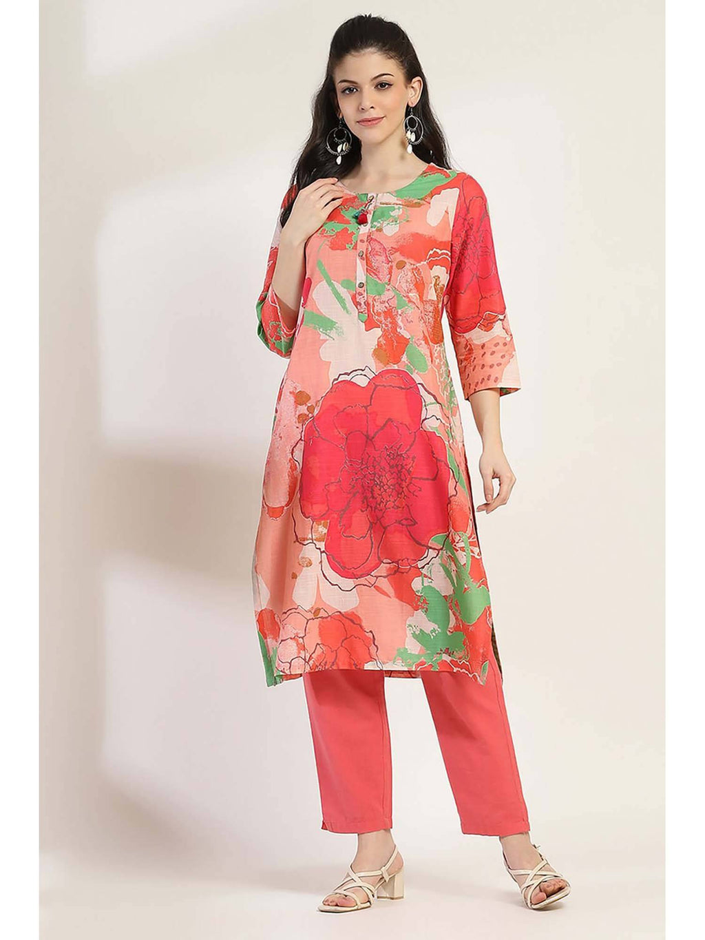 Women Coral Cotton Straight Kurta | KDG - view 6