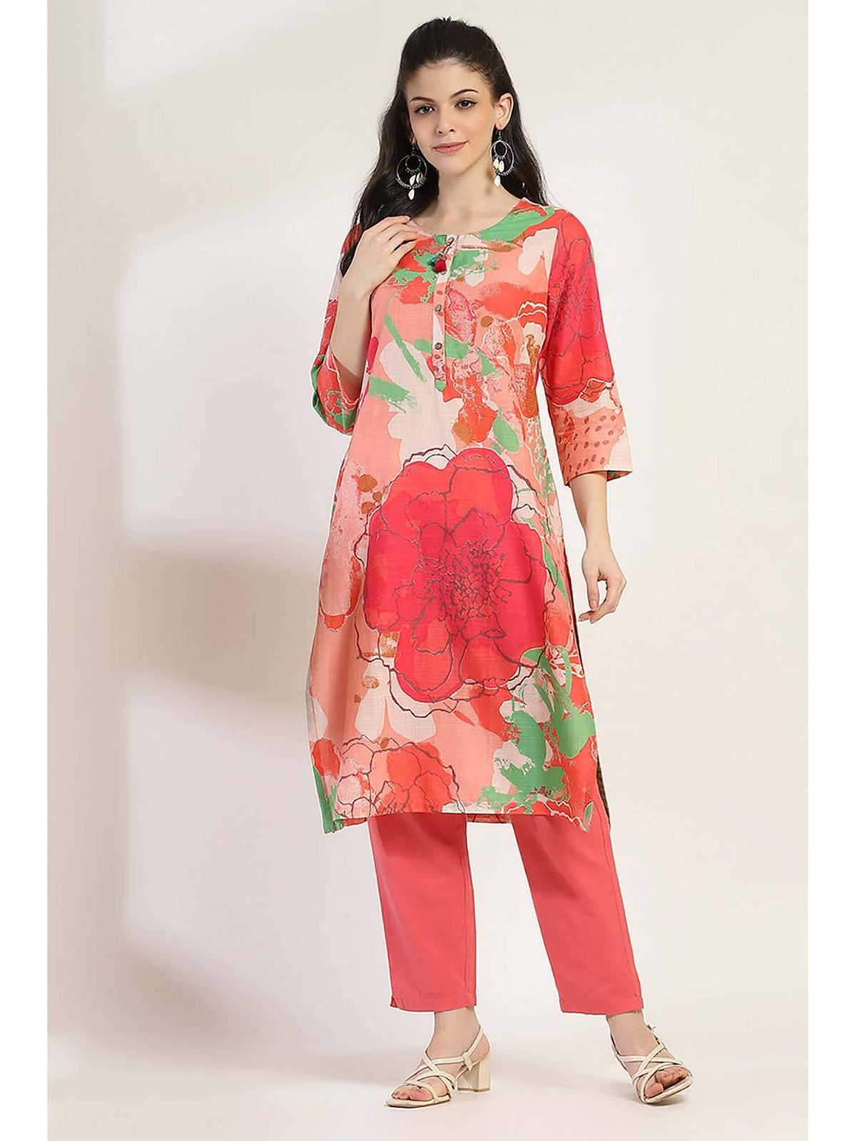 Women Coral Cotton Straight Kurta | KDG - view 6