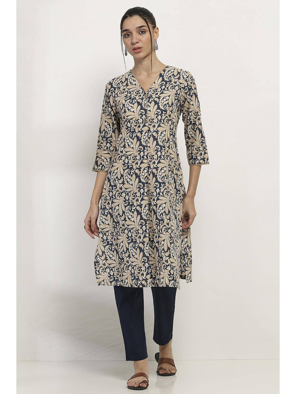Women Blue Cotton Straight Kurta | U3S - view 1