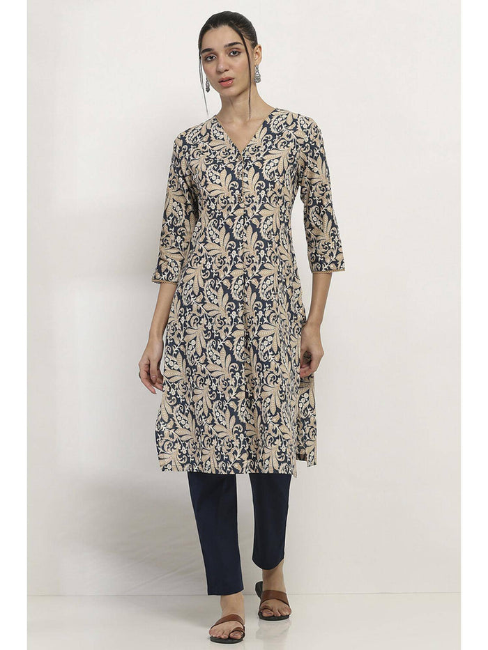 Women Blue Cotton Straight Kurta | U3S - view 1