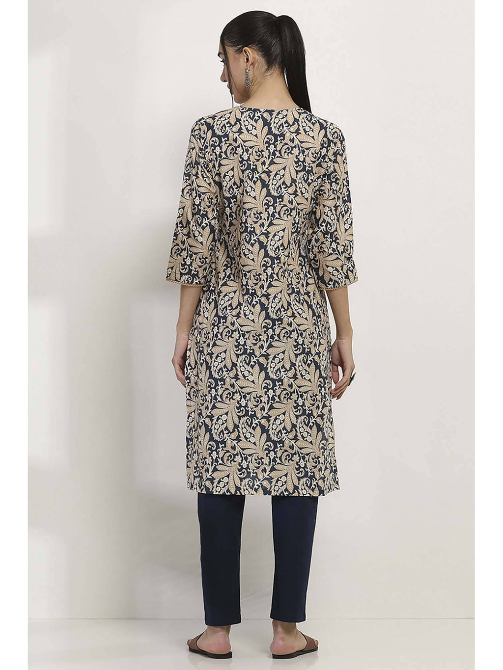 Women Blue Cotton Straight Kurta | FY93 - view 5