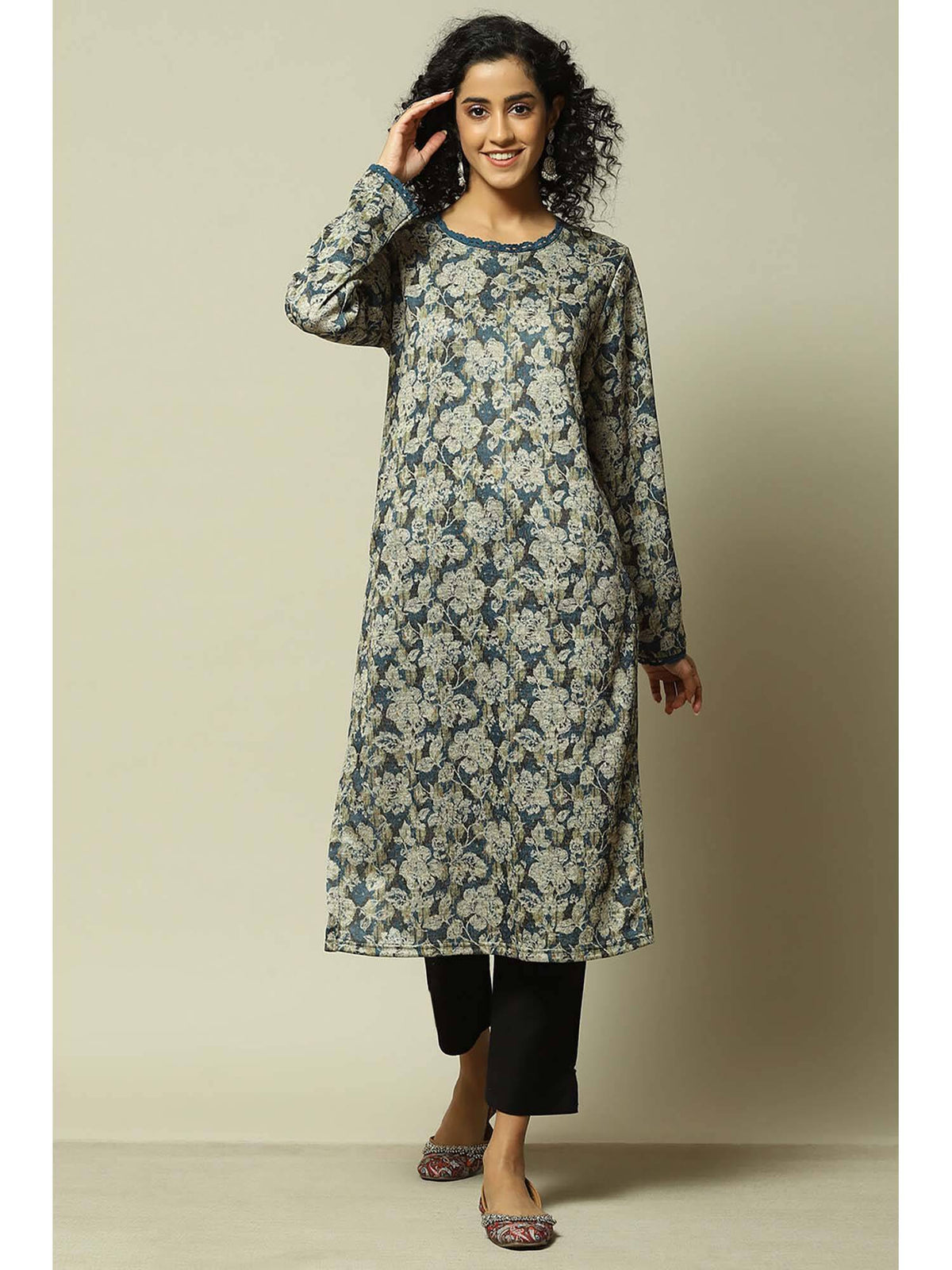 Women Blue Acrylic Printed Kurta | U3S - view 1