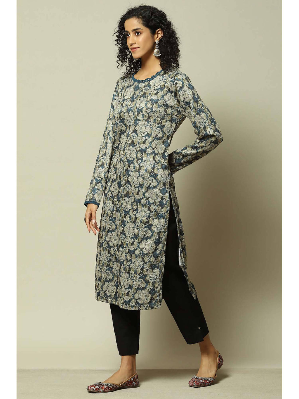Women Blue Acrylic Printed Kurta | U3S - view 3