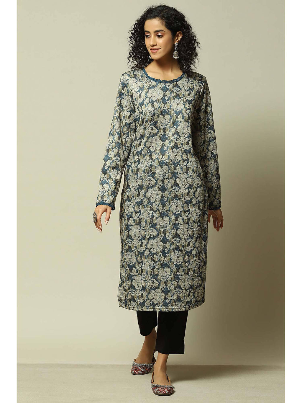 Women Blue Acrylic Printed Kurta | U3S - view 6