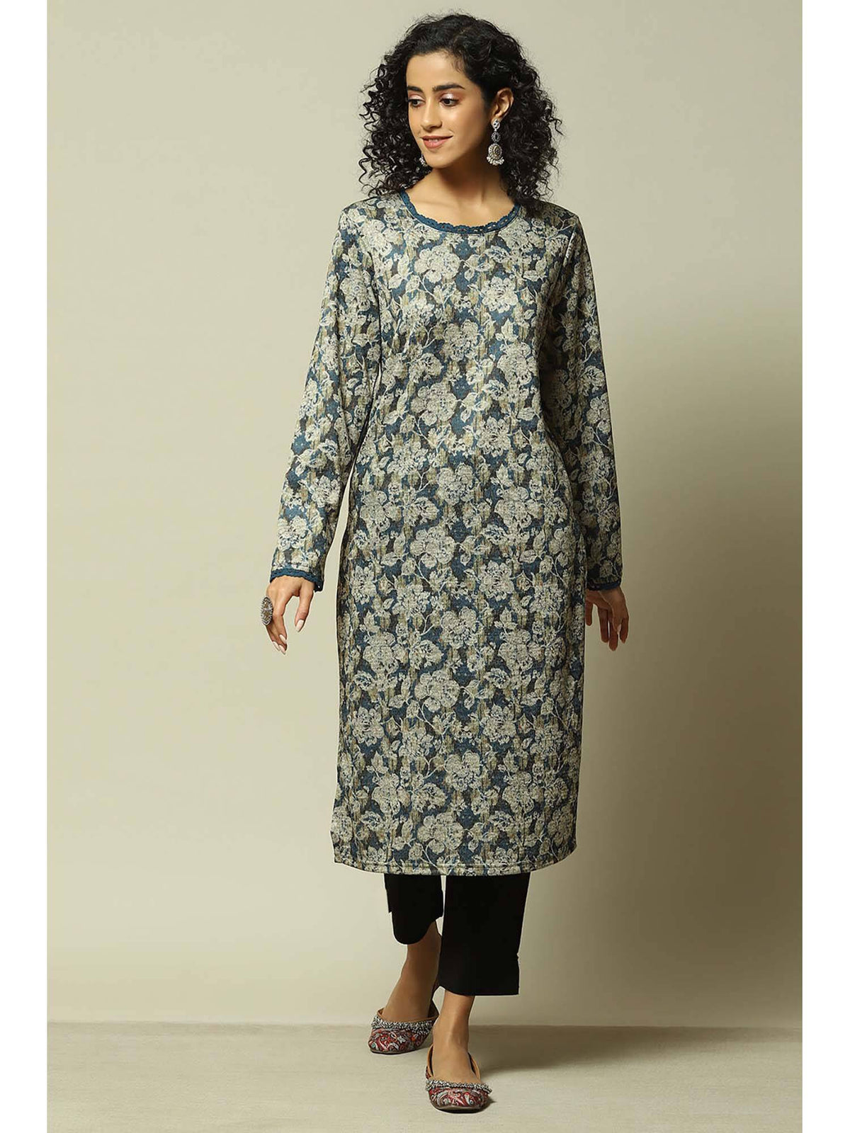 Women Blue Acrylic Printed Kurta | U3S - view 6