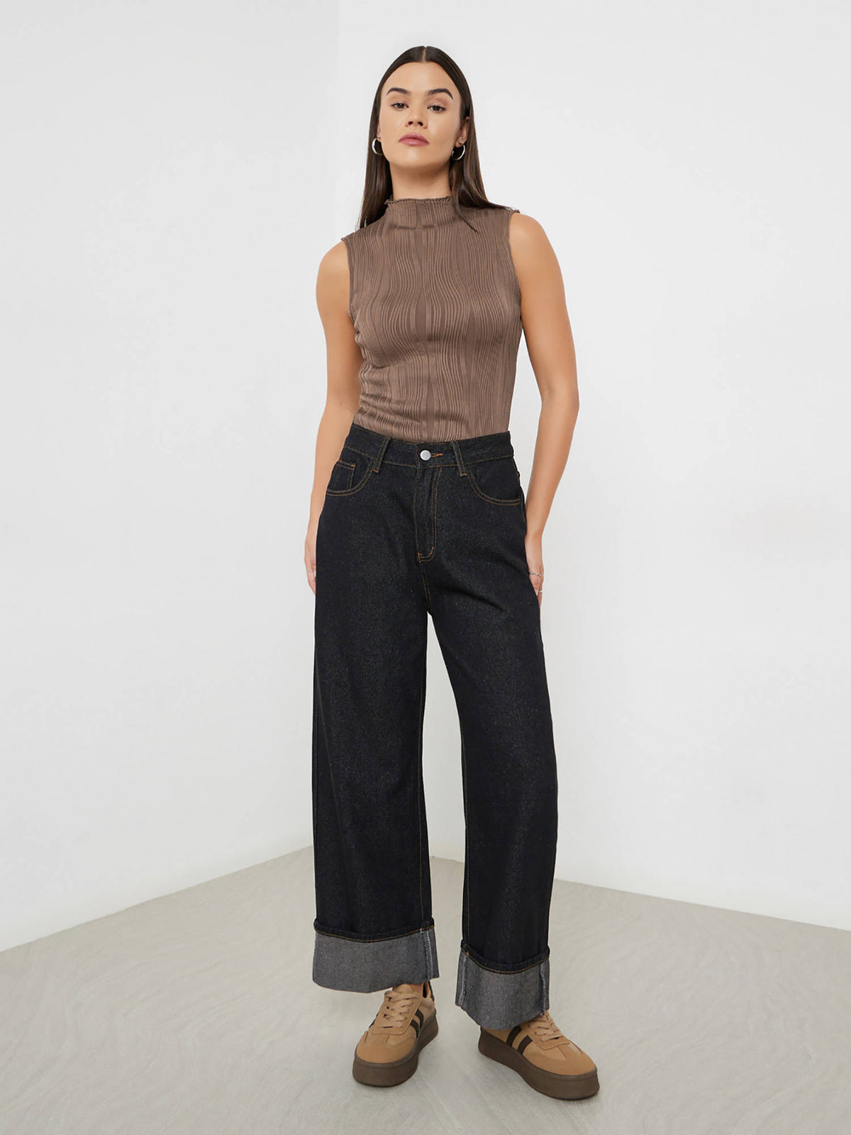 Cream Self Design Polyester Fitted Top | TT98 - view 11