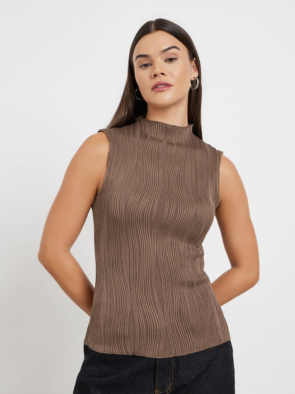 Cream Self Design Polyester Fitted Top | TT98 - view 12