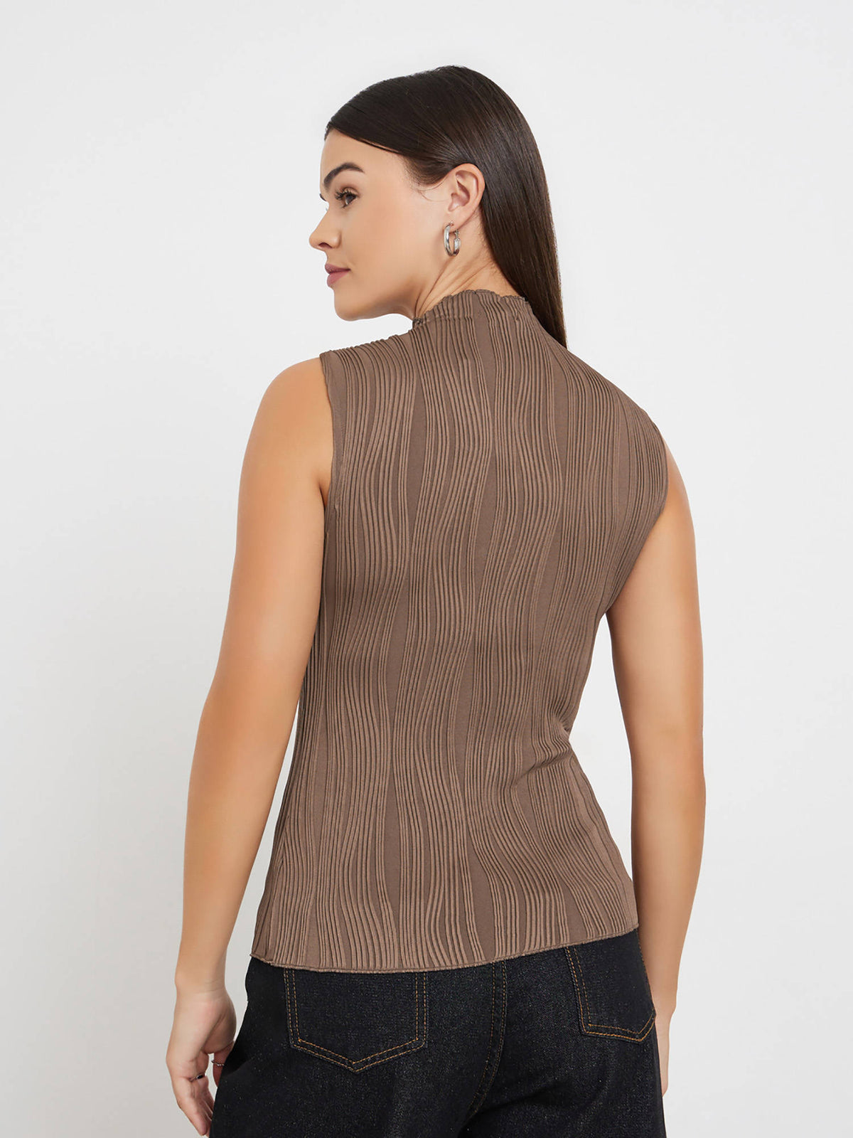 Cream Self Design Polyester Fitted Top | TT98 - view 14