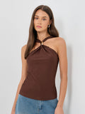 Brown Solid Polyester Fitted Top | TT98 - view 1
