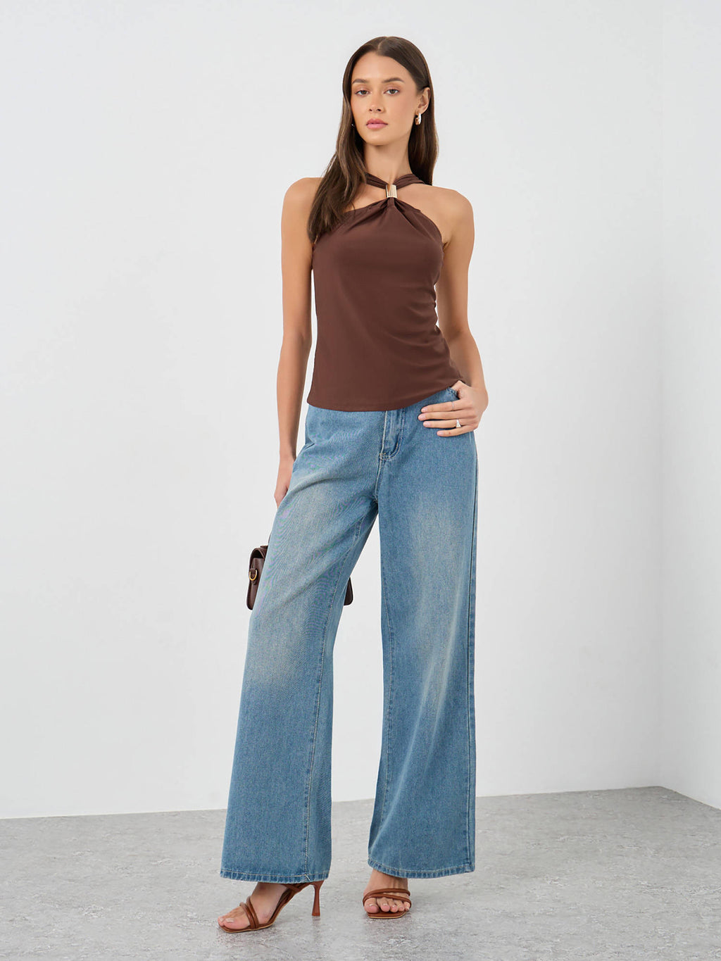 Brown Solid Polyester Fitted Top | TT98 - view 2