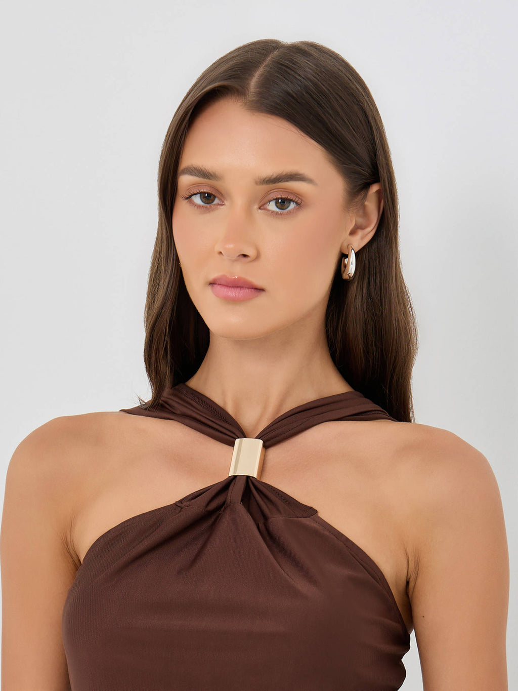 Brown Solid Polyester Fitted Top | TT98 - view 3