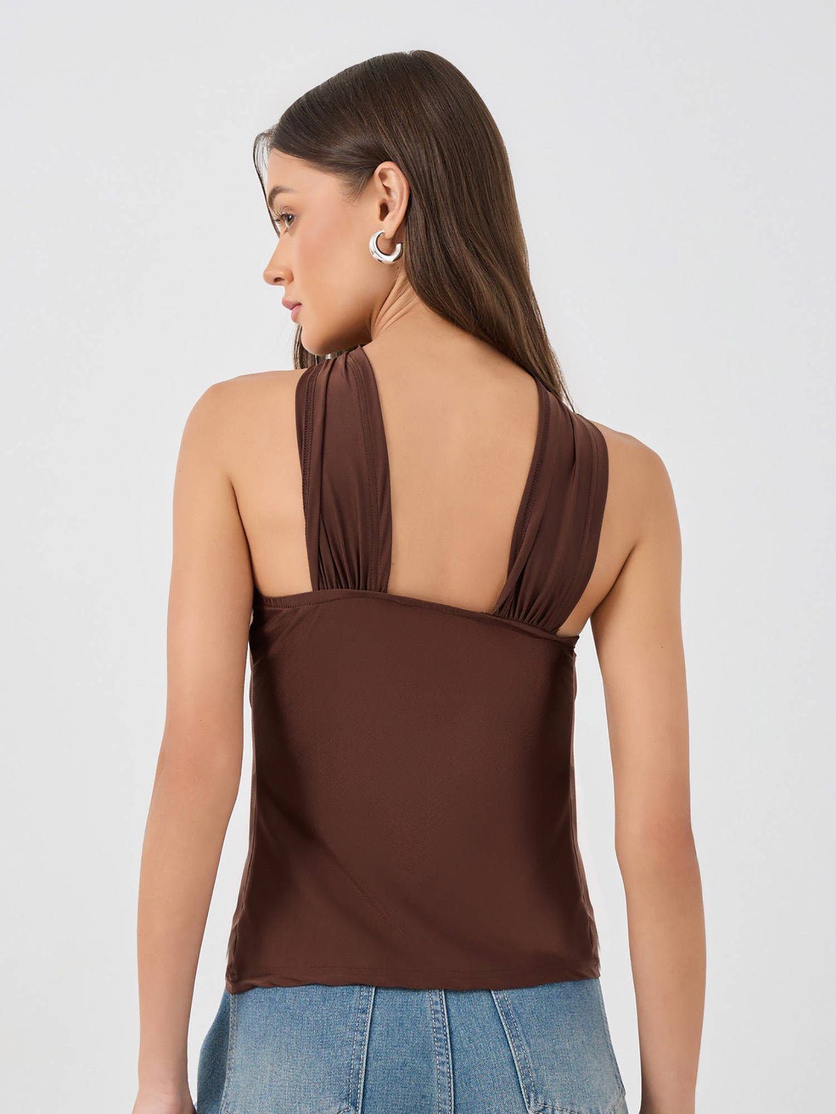 Brown Solid Polyester Fitted Top | TT98 - view 4