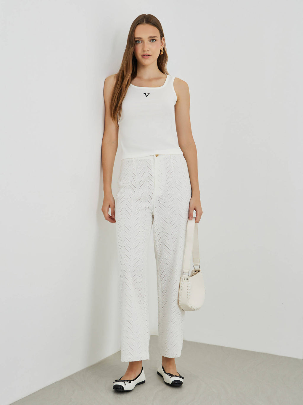 White Embroidered Polyester Regular Top | TT98 - view 2