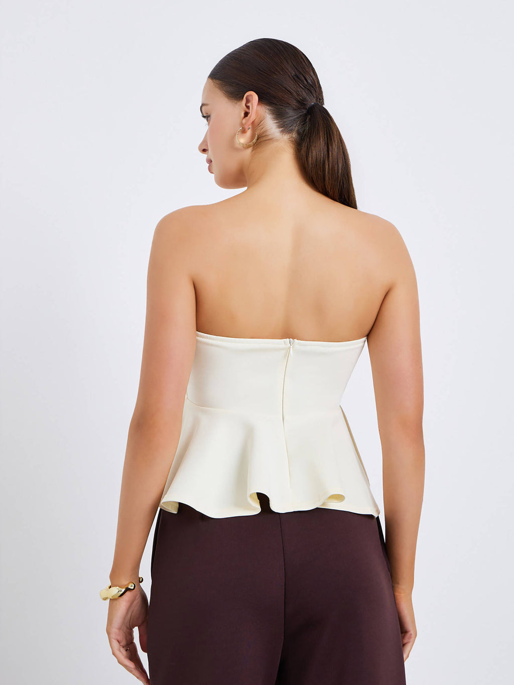Off White Solid Polyester Regular Top | TT90 - view 4