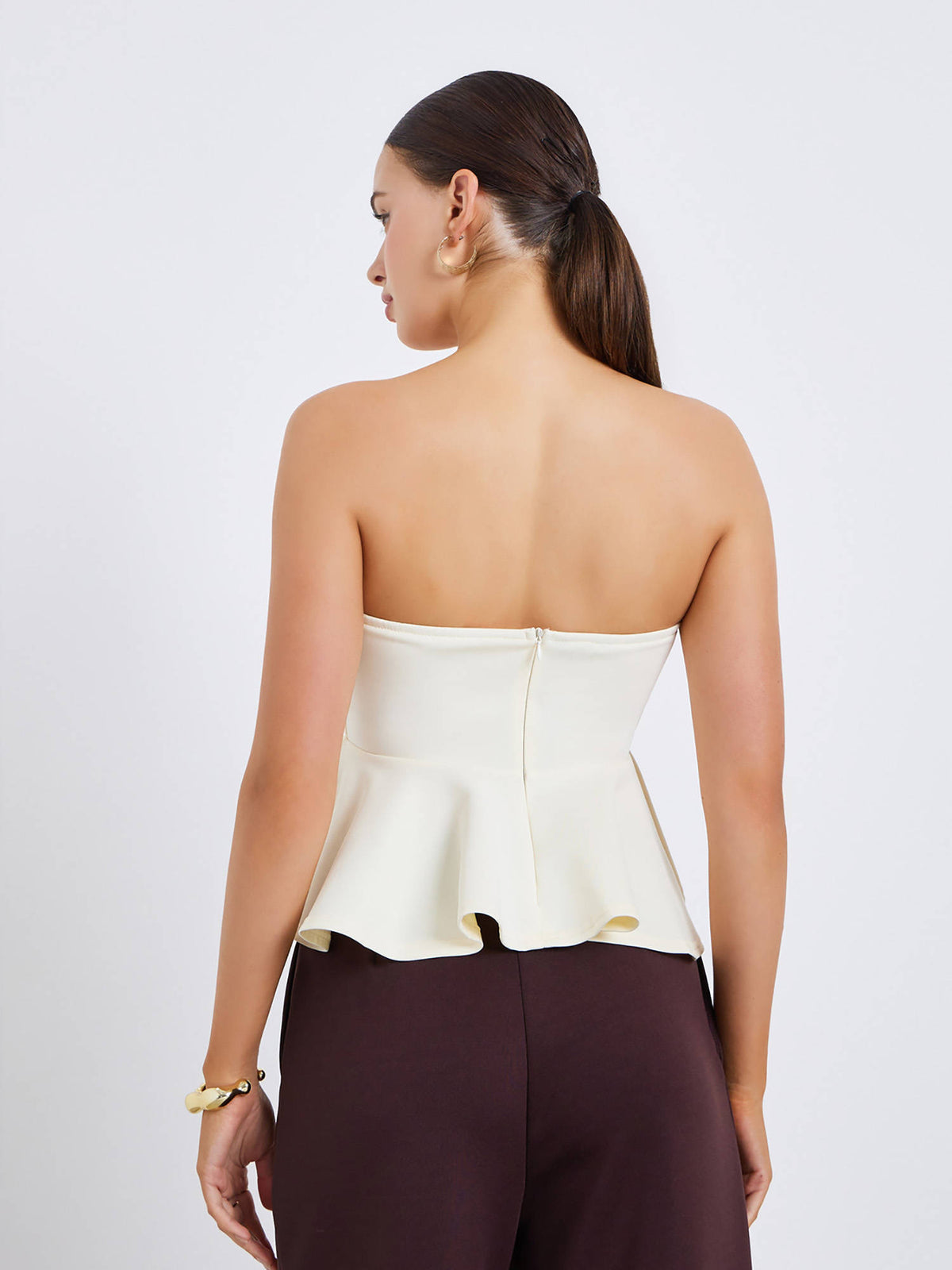 Off White Solid Polyester Regular Top | TT90 - view 4