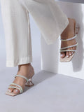 Beige Open Toe Spool Heels | H78 - view 1