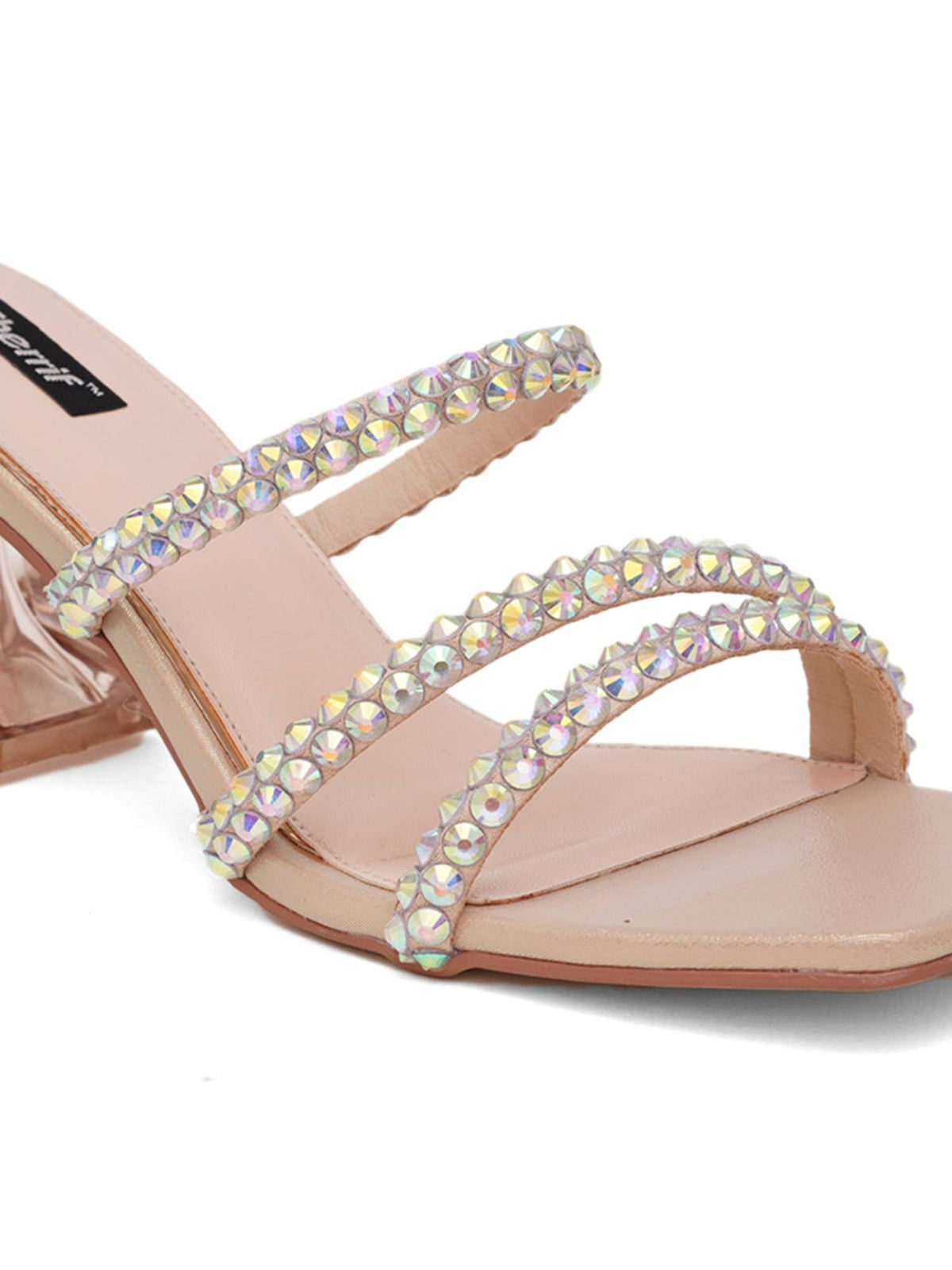 Beige Open Toe Spool Heels | H78 - view 2