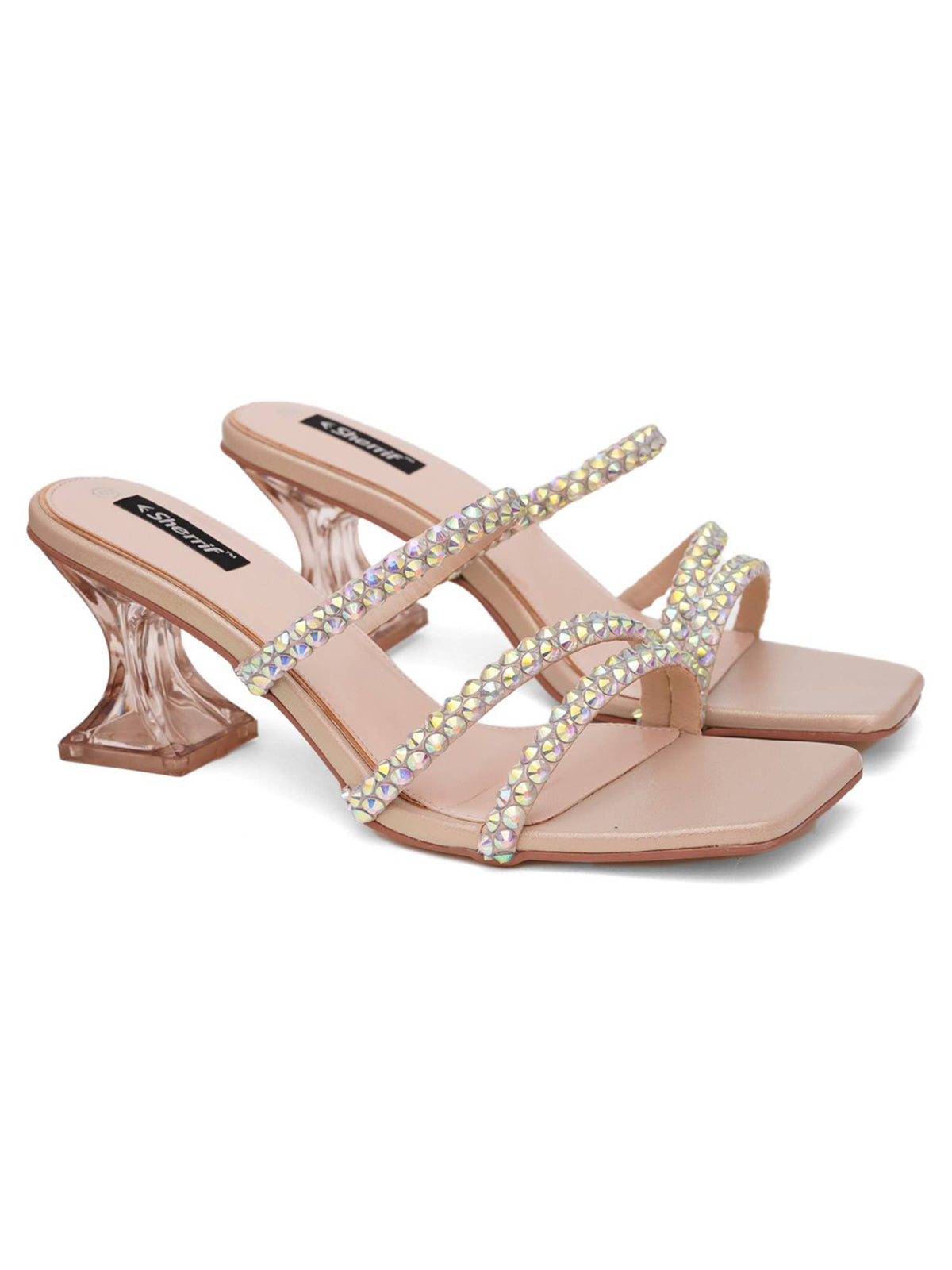 Black Open Toe Spool Heels | H78 - view 14