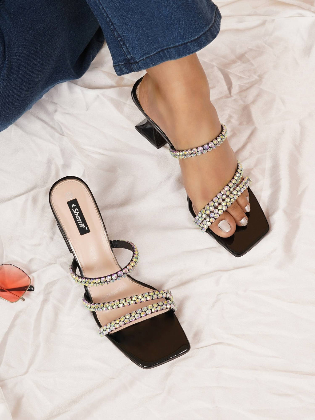 Beige Open Toe Spool Heels | H78 - view 17