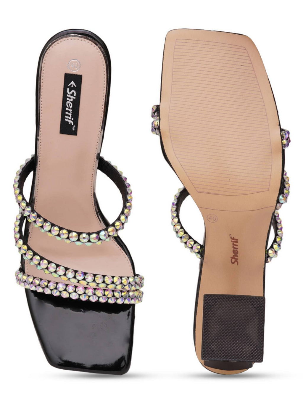 Black Open Toe Spool Heels | H78 - view 8