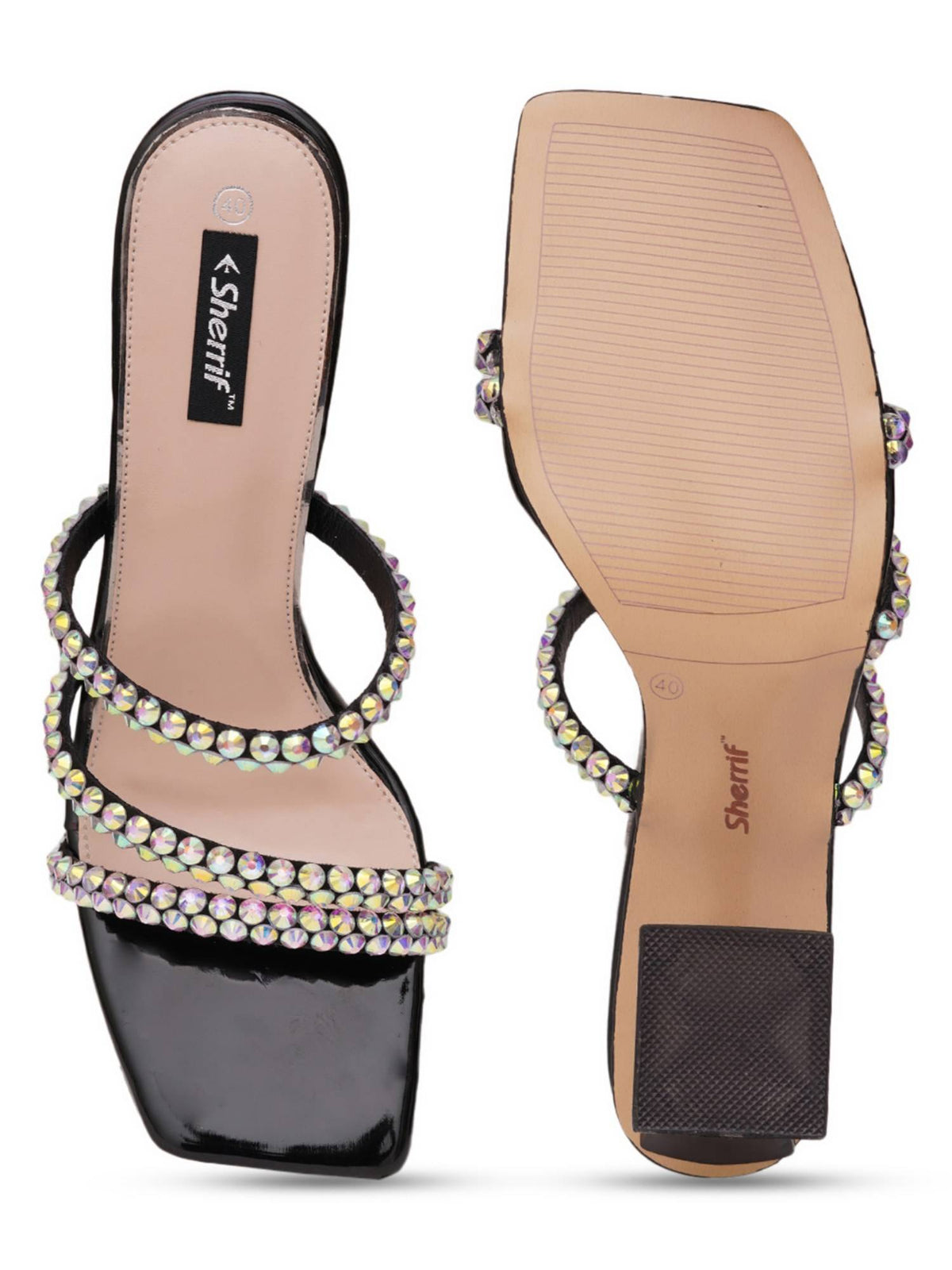 Black Open Toe Spool Heels | H78 - view 8