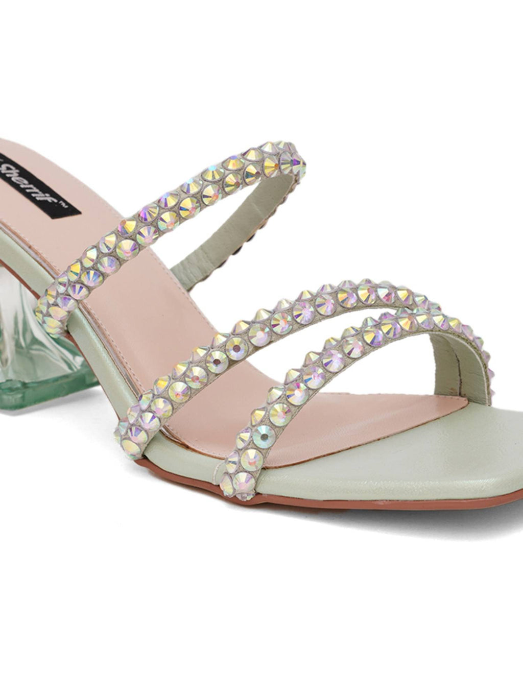 Green Open Toe Spool Heels | H78 - view 2