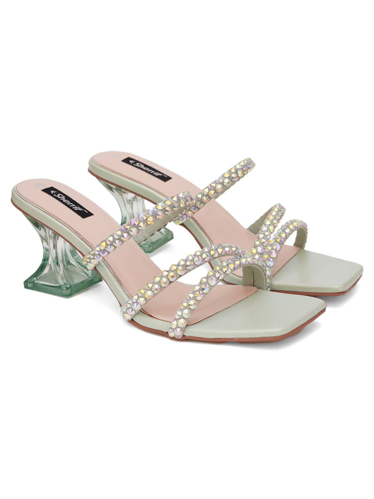 Green Open Toe Spool Heels | H78 - view 6