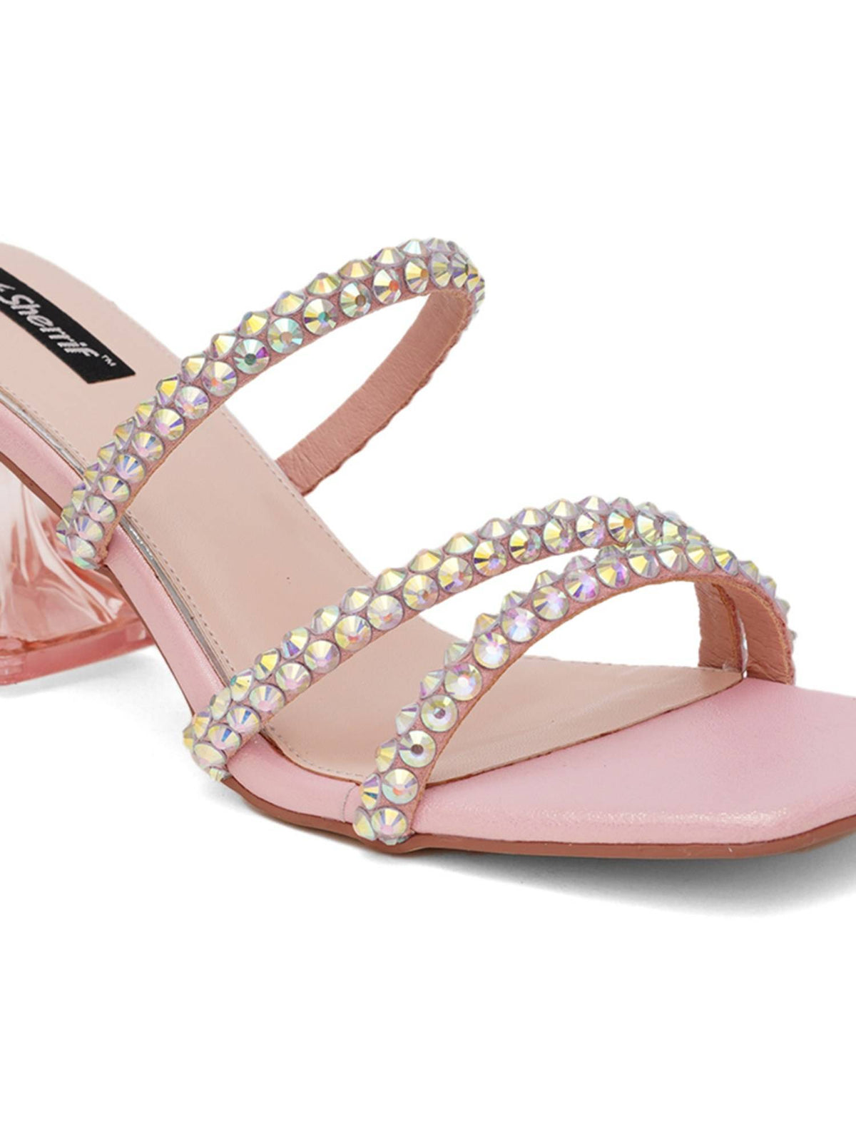 Pink Open Toe Spool Heels | H78 - view 3