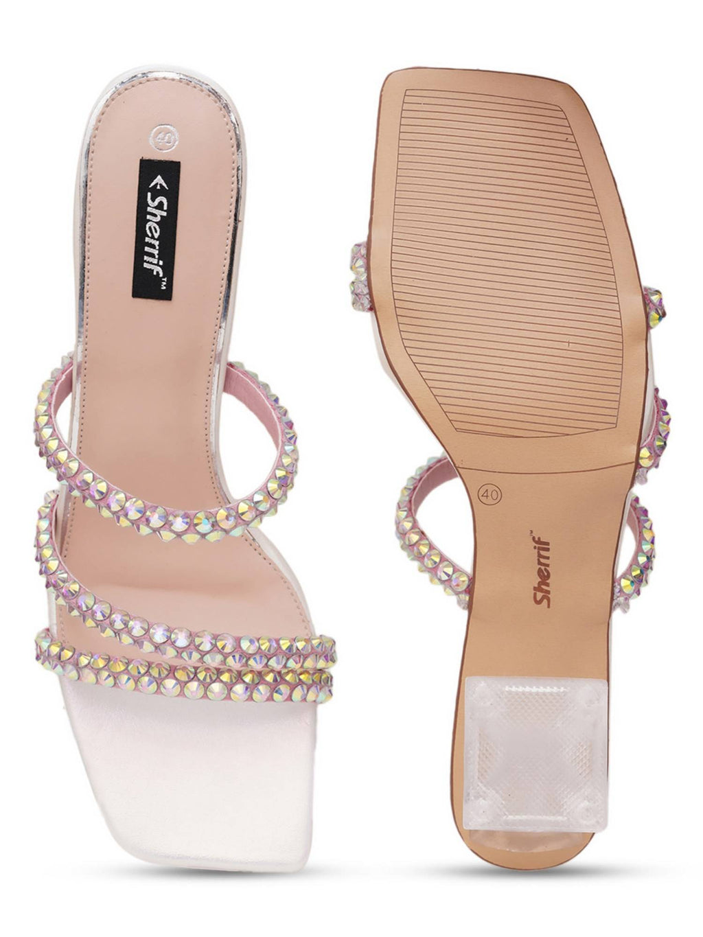 Pink Open Toe Spool Heels | H78 - view 15