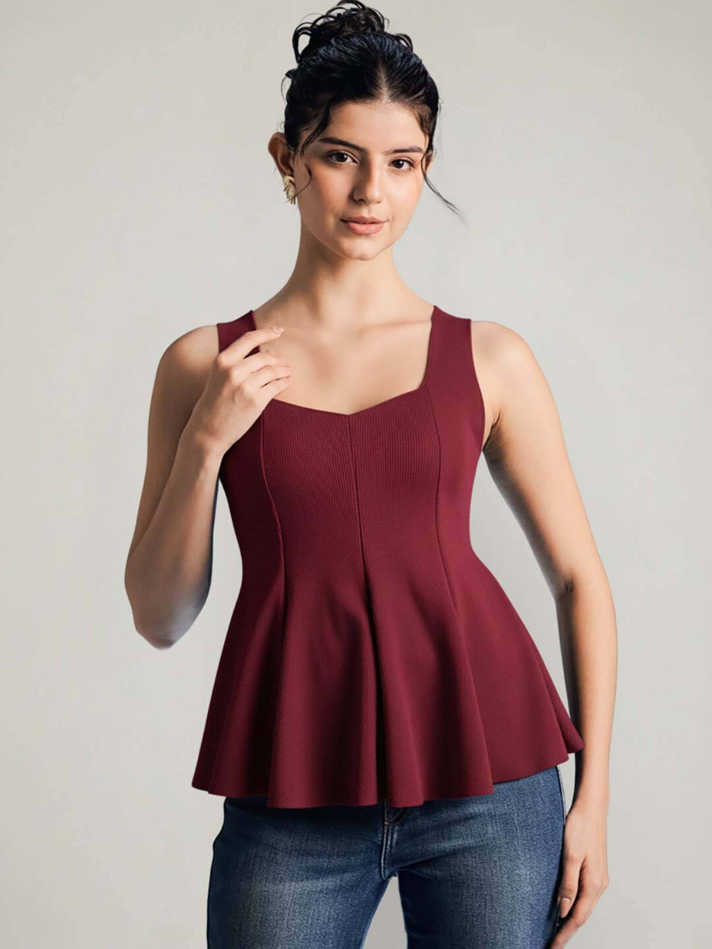 Stretchable Sweetheart Neck Peplum Top | pt51 - view 2