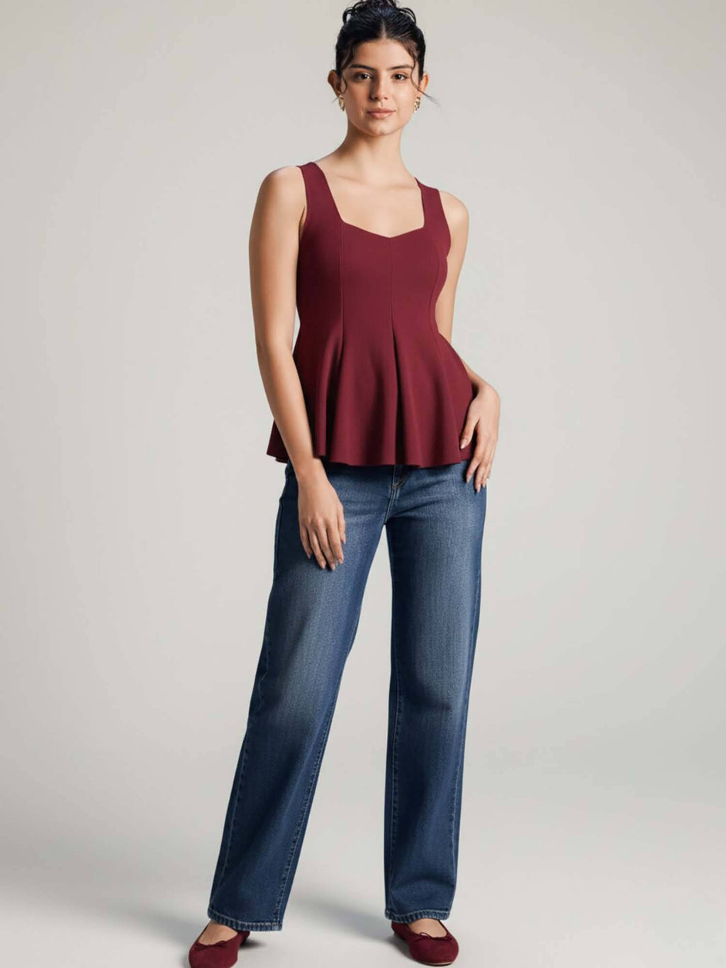 Stretchable Sweetheart Neck Peplum Top | pt51 - view 3