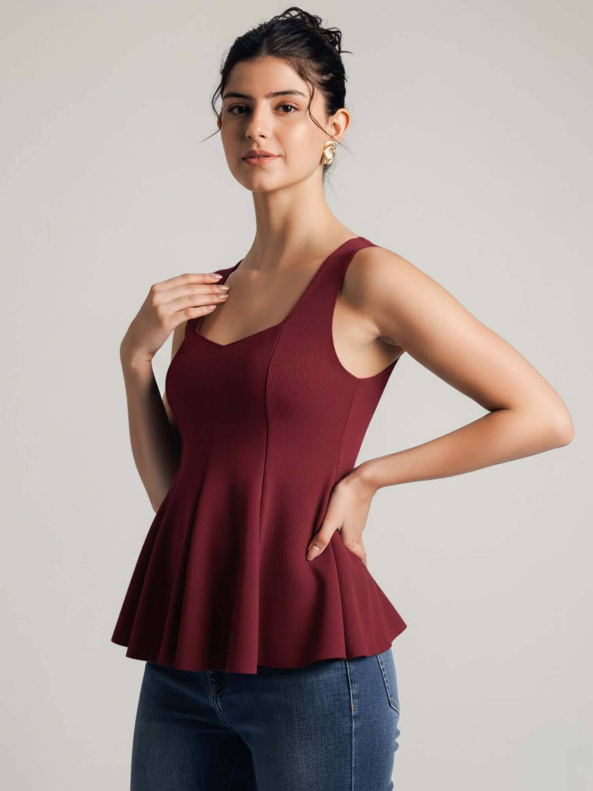 Stretchable Sweetheart Neck Peplum Top | pt51 - view 4