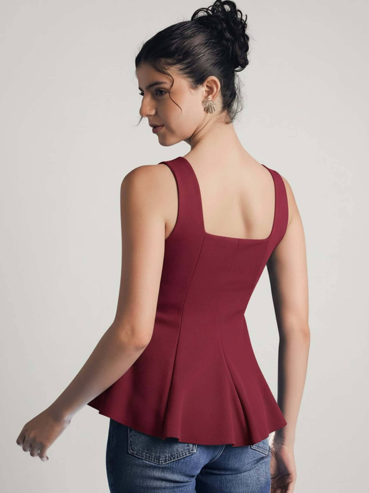 Stretchable Sweetheart Neck Peplum Top | pt51 - view 5