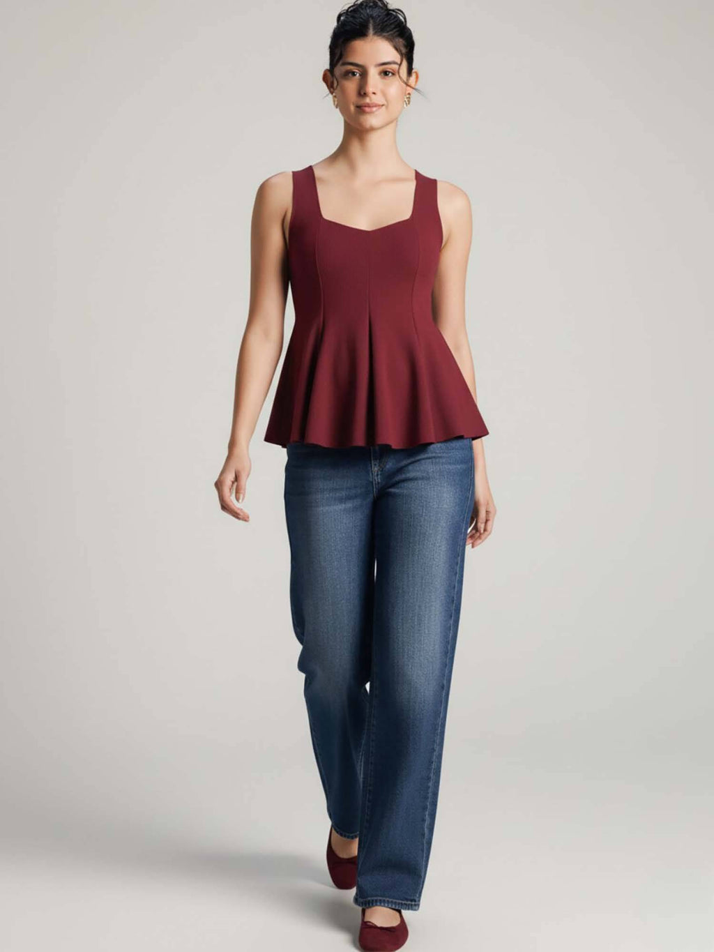 Stretchable Sweetheart Neck Peplum Top | pt51 - view 6